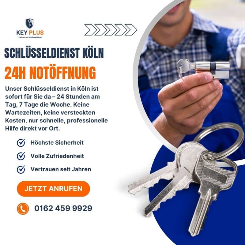 Schlüsseldienst Köln – Fachmann öffnet Wohnungstür in Köln 24/7 ohne Schäden.